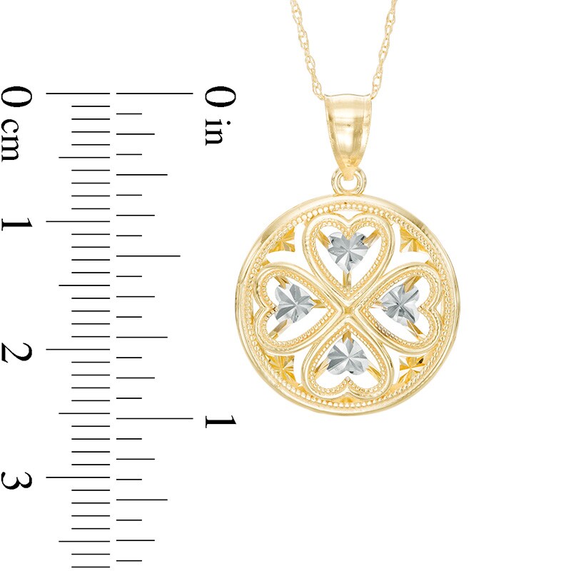 Main Image 2 of Diamond-Cut Heart-Shaped Clover Pendant in 10K Two-Tone Gold