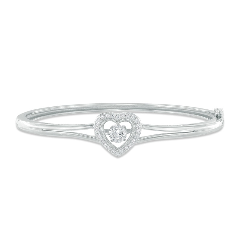 5.5mm Lab-Created White Sapphire Heart Frame Bangle in Sterling Silver