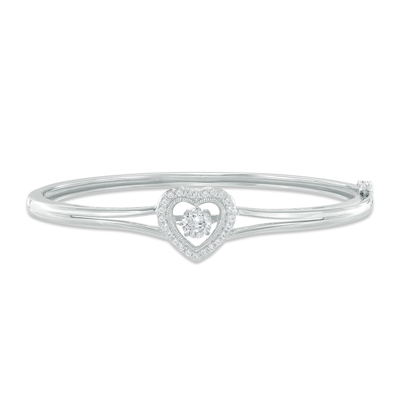 Main Image 1 of 5.5mm Lab-Created White Sapphire Heart Frame Bangle in Sterling Silver