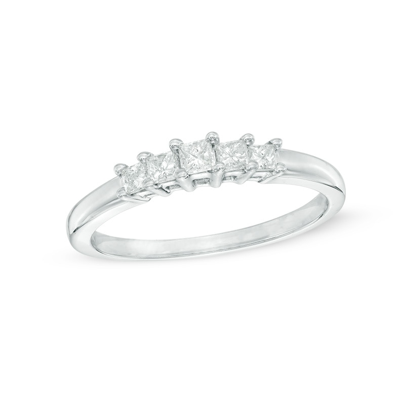 Main Image 1 of 1/4 CT. T.W. Princess-Cut Diamond Five Stone Anniversary Band in 10K White Gold