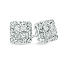 3/8 CT. T.W. Quad Princess-Cut Diamond Frame Stud Earrings in 10K White Gold