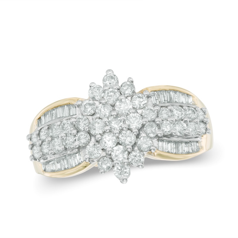 Main Image 1 of 1 CT. T.W. Round and Baguette-Cut Multi-Diamond Engagement Ring in 14K Gold