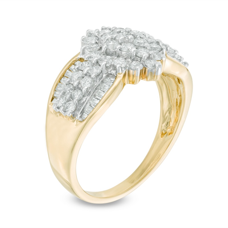Main Image 2 of 1 CT. T.W. Round and Baguette-Cut Multi-Diamond Engagement Ring in 14K Gold