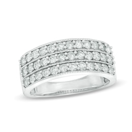 1 CT. T.W. Diamond Vintage-Style Three Row Band in 14K White Gold