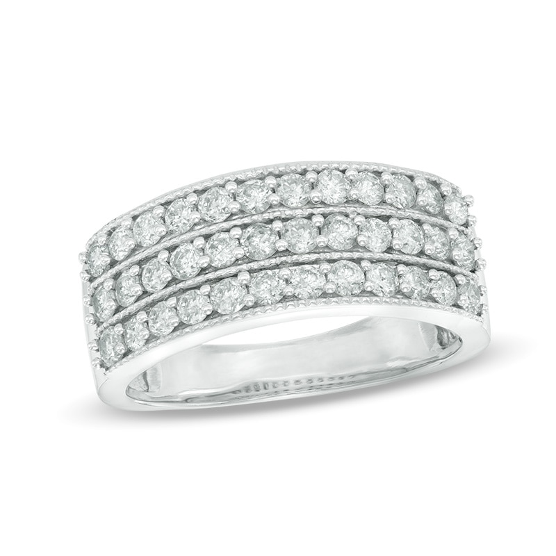 1 CT. T.W. Diamond Vintage-Style Three Row Band in 14K White Gold