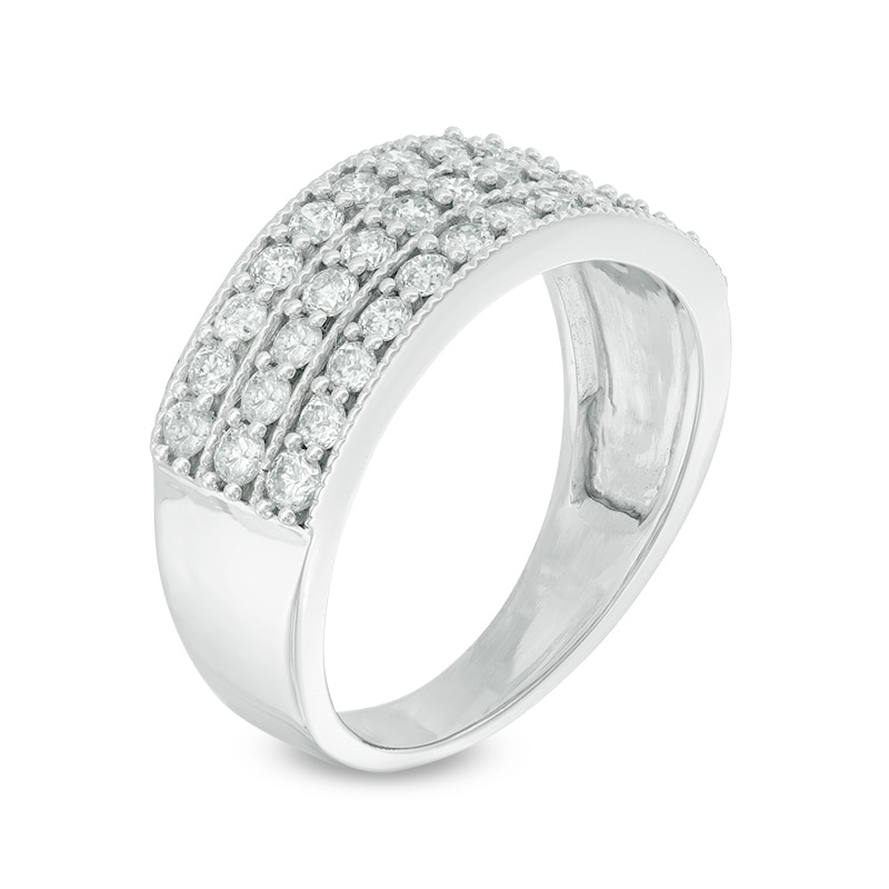 1 CT. T.W. Diamond Vintage-Style Three Row Band in 14K White Gold