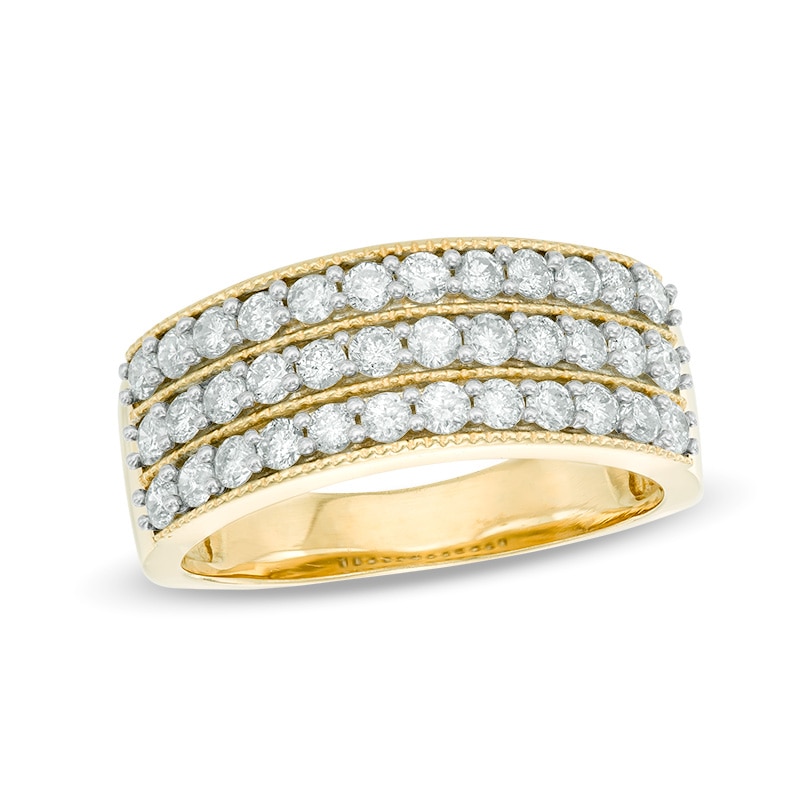 1 CT. T.W. Diamond Vintage-Style Three Row Band in 14K Gold