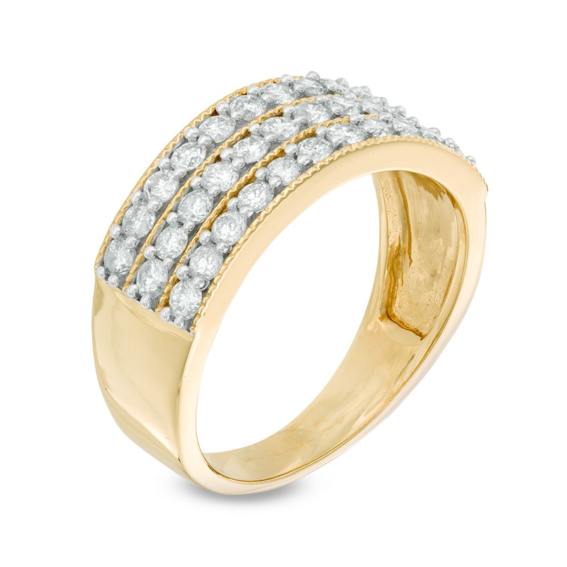 1 CT. T.W. Diamond Vintage-Style Three Row Band in 14K Gold