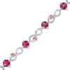 Thumbnail Image 1 of 5.0mm Cushion-Cut Lab-Created Ruby and Diamond Accent Infinity Bracelet in Sterling Silver and 10K Rose Gold Plate