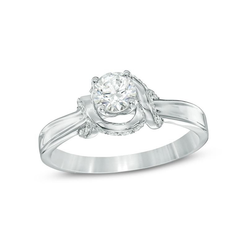 3/4 CT. T.W. Diamond Collared Engagement Ring in 14K White Gold