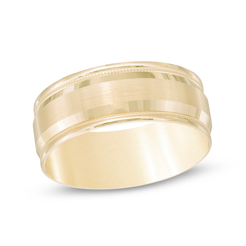 Main Image 1 of 8.0mm Comfort-Fit Milgrain Wedding Band in 14K Gold - Size 10