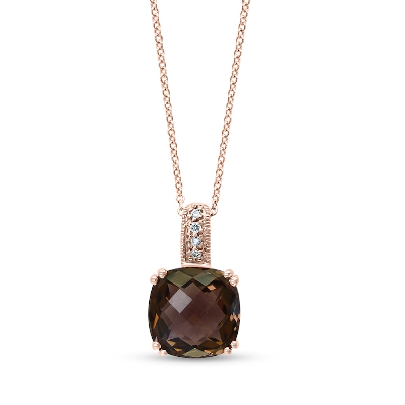 Main Image 1 of EFFY™ Collection 10.0mm Smoky Quartz and Diamond Accent Pendant in 14K Rose Gold