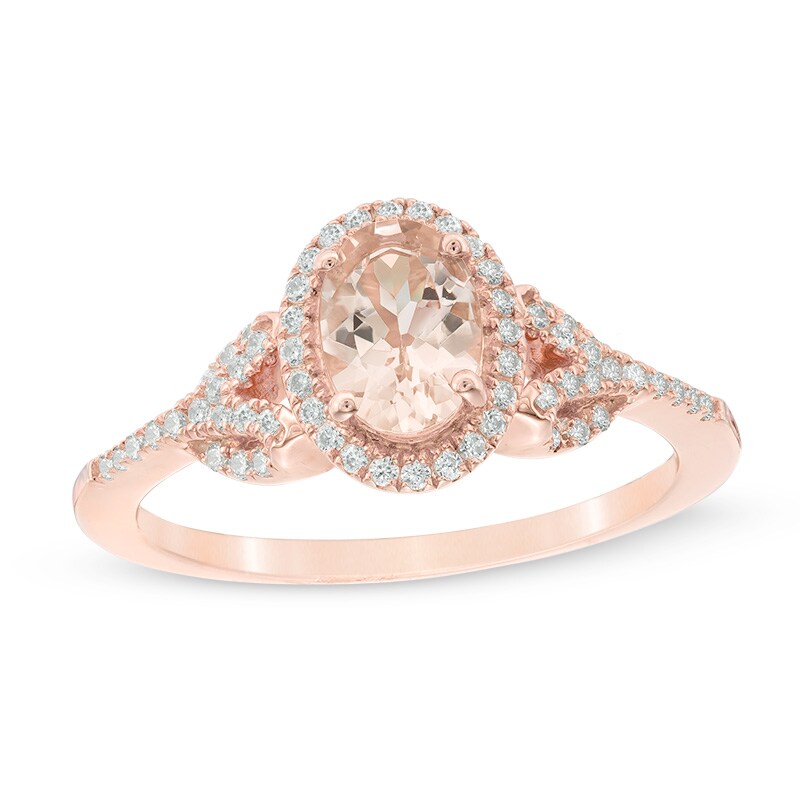 Main Image 1 of Oval Morganite and 1/5 CT. T.W. Diamond Frame Ring in 10K Rose Gold
