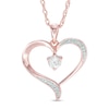Thumbnail Image 0 of 4.0mm Morganite and Diamond Accent Ribbon Heart Pendant in Sterling Silver with 10K Rose Gold Plate