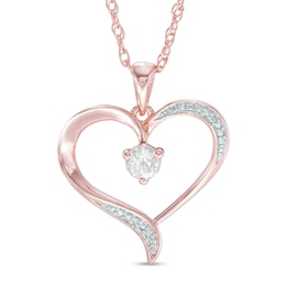 4.0mm Morganite and Diamond Accent Ribbon Heart Pendant in Sterling Silver with 10K Rose Gold Plate