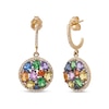 Thumbnail Image 1 of EFFY™ Collection Multi-Gemstone and 1/2 CT. T.W. Diamond Frame Cluster Drop Earrings in 14K Gold