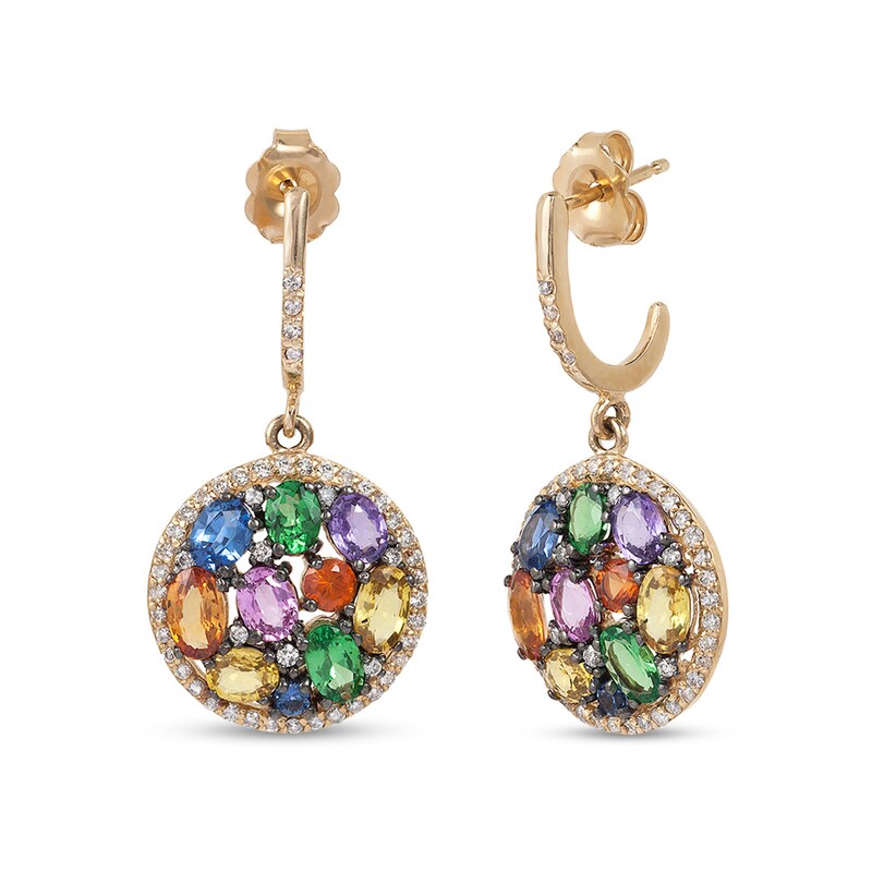 Main Image 1 of EFFY™ Collection Multi-Gemstone and 1/2 CT. T.W. Diamond Frame Cluster Drop Earrings in 14K Gold