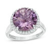 Thumbnail Image 0 of 12.0mm Rose de France Amethyst and Lab-Created White Sapphire Frame Ring in Sterling Silver