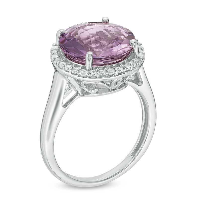 12.0mm Rose de France Amethyst and Lab-Created White Sapphire Frame Ring in Sterling Silver