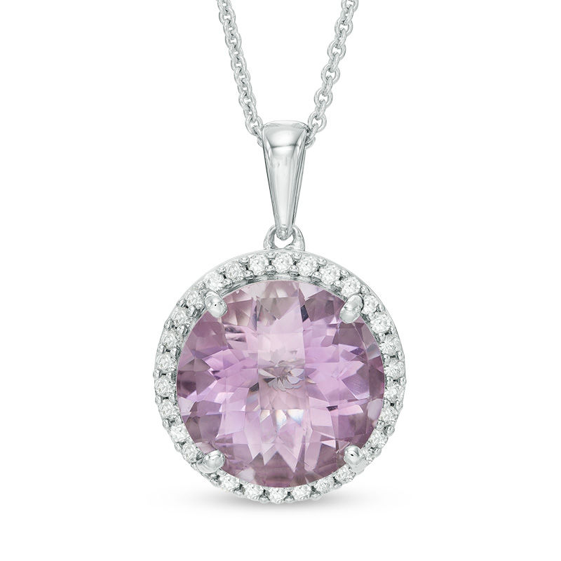 12.0mm Rose de France Amethyst and Lab-Created White Sapphire Frame Pendant in Sterling Silver