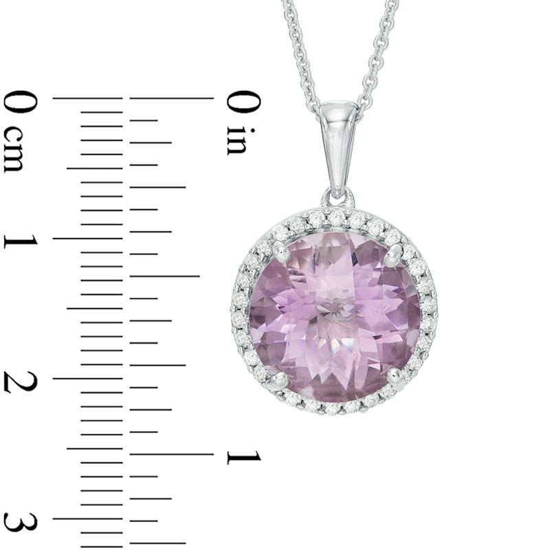 12.0mm Rose de France Amethyst and Lab-Created White Sapphire Frame Pendant in Sterling Silver