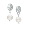 Thumbnail Image 1 of 7.0-8.0mm Freshwater Cultured Pearl and Diamond Accent Vintage-Style Drop Earrings in Sterling Silver