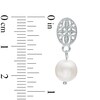 Thumbnail Image 2 of 7.0-8.0mm Freshwater Cultured Pearl and Diamond Accent Vintage-Style Drop Earrings in Sterling Silver