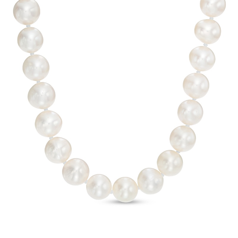 Main Image 1 of 7.0-8.0mm Freshwater Cultured Pearl Strand Necklace with Diamond Accent Clasp in Sterling Silver