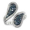 Thumbnail Image 0 of EFFY™ Collection 1 CT. T.W. Blue and White Diamond Paisley Bypass Ring in 14K White Gold