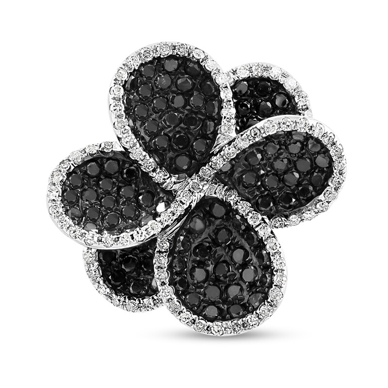 EFFY™ Collection 1-3/8 CT. T.W. Black and White Diamond Pinwheel Flower Ring in 14K White Gold