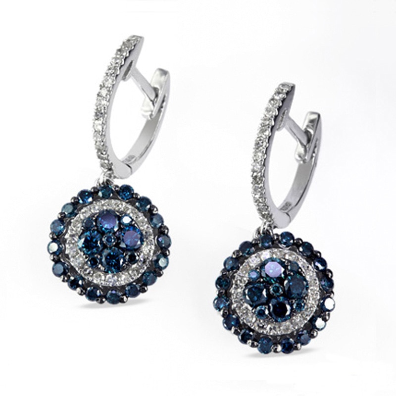 EFFY™ Collection 1 CT. T.W. Blue and White Diamond Drop Earrings in 14K White Gold
