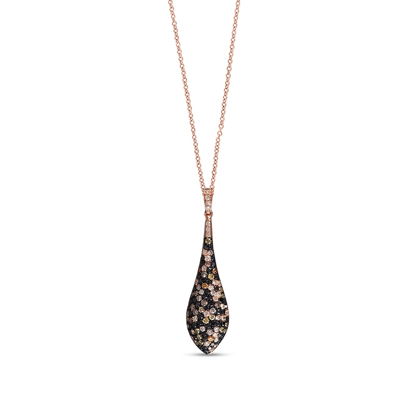EFFY™ Collection 1-1/5 CT. T.W. Black, Champagne and White Diamond Teardrop Pendant in 14K Rose Gold