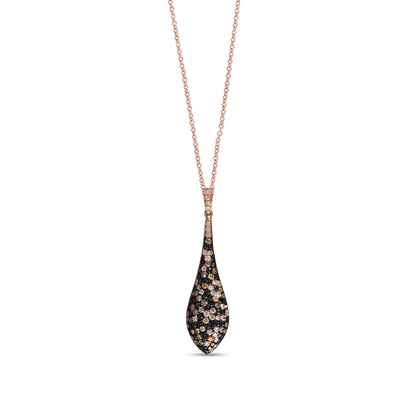 Main Image 1 of EFFY™ Collection 1-1/5 CT. T.W. Black, Champagne and White Diamond Teardrop Pendant in 14K Rose Gold