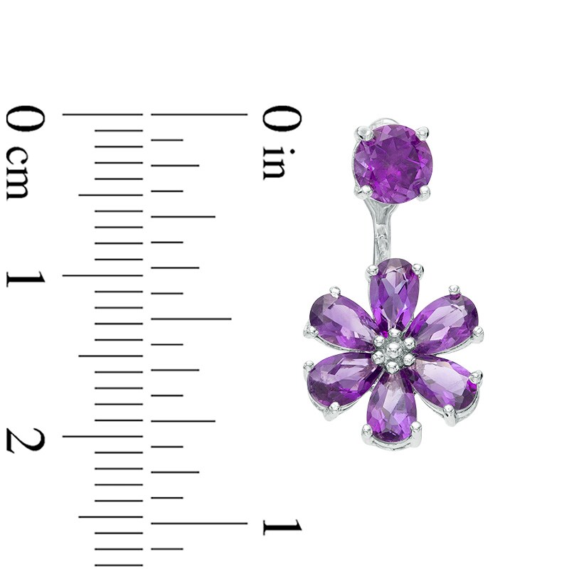 Main Image 3 of 5.0mm Amethyst Stud Earrings with Flower Drop Earring Jackets in Sterling Silver
