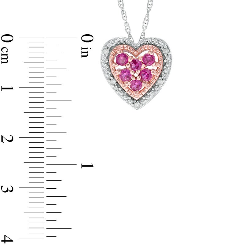 Main Image 2 of Lab-Created Ruby and White Sapphire Heart Pendant in Sterling Silver with 14K Rose Gold Plate