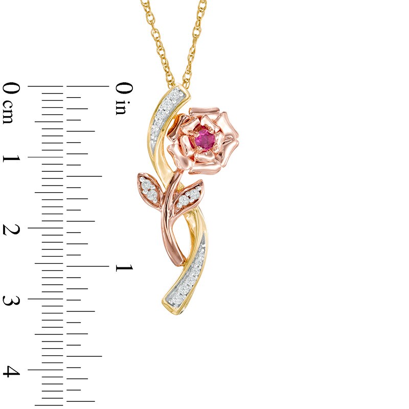 Main Image 2 of Lab-Created Ruby and White Sapphire Rose Pendant in Sterling Silver with 14K Two-Tone Gold Plate