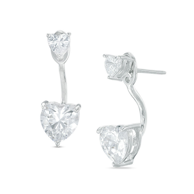 Main Image 1 of Lab-Created White Sapphire Stud Earrings with Drop Earring Jackets in Sterling Silver