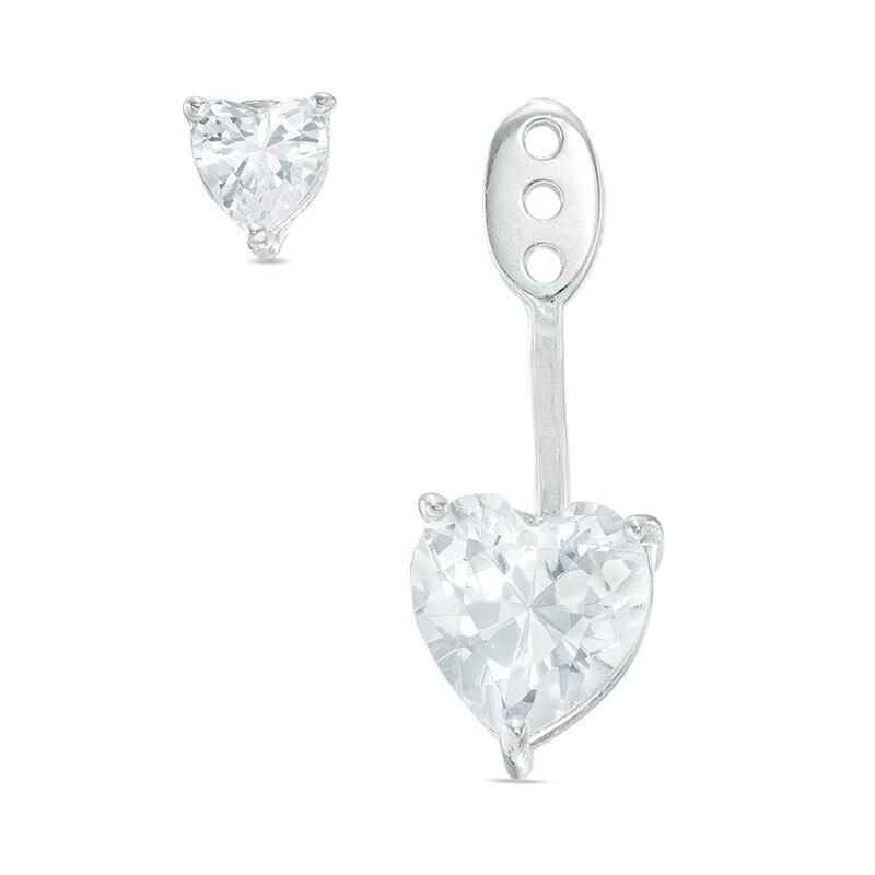 Main Image 2 of Lab-Created White Sapphire Stud Earrings with Drop Earring Jackets in Sterling Silver
