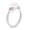 Thumbnail Image 1 of Cultured Freshwater Pearl, Lab-Created Pink Sapphire and Diamond Accent Pendant and Ring Set in Sterling Silver -Size 7