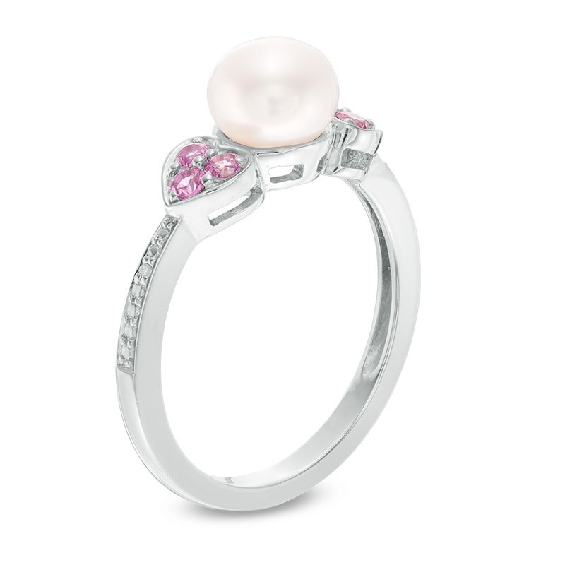 Cultured Freshwater Pearl, Lab-Created Pink Sapphire and Diamond Accent Pendant and Ring Set in Sterling Silver -Size 7