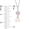 Thumbnail Image 3 of Freshwater Cultured Pearl, Lab-Created Pink Sapphire and Diamond Accent Pendant and Ring Set in Sterling Silver-Size 7