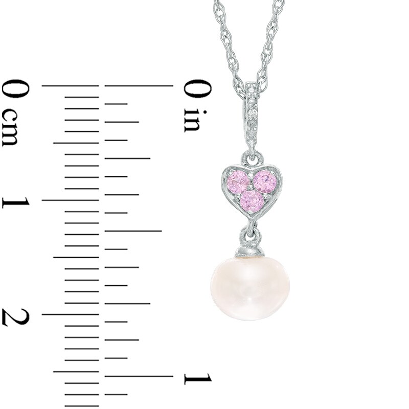 Main Image 3 of Freshwater Cultured Pearl, Lab-Created Pink Sapphire and Diamond Accent Pendant and Ring Set in Sterling Silver-Size 7