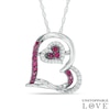 Thumbnail Image 0 of Lab-Created Ruby and White Sapphire Double Tilted Heart Pendant in Sterling Silver