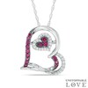 Thumbnail Image 1 of Lab-Created Ruby and White Sapphire Double Tilted Heart Pendant in Sterling Silver