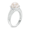 Thumbnail Image 1 of 8.5 - 9.0mm Cultured Freshwater Pearl and Lab-Created White Sapphire Ring in Sterling Silver