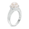 Thumbnail Image 2 of 8.5-9.0mm Freshwater Cultured Pearl and Lab-Created White Sapphire Ring in Sterling Silver