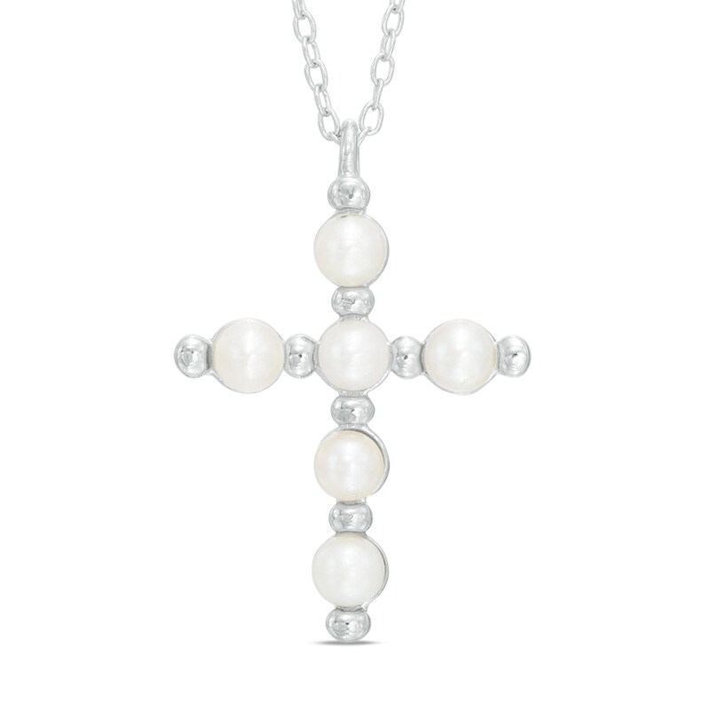 Main Image 1 of 2.5-3.0mm Freshwater Cultured Pearl Cross Pendant in Sterling Silver