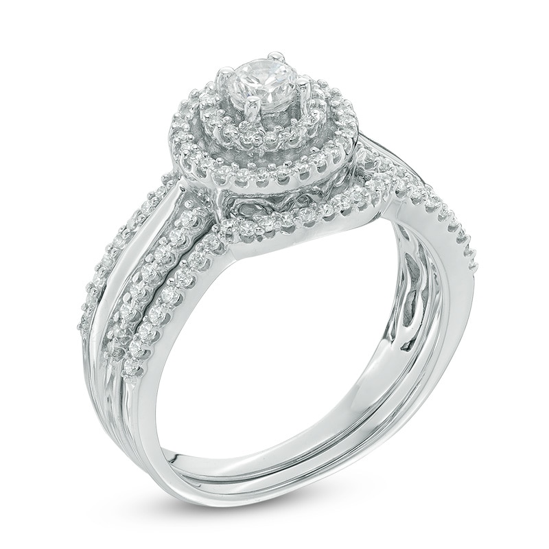1/2 CT. T.W. Diamond Double Frame Bridal Set in 10K White Gold