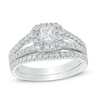 Thumbnail Image 0 of 3/4 CT. T.W. Princess-Cut Diamond Cushion Frame Split Shank Bridal Set in 10K White Gold