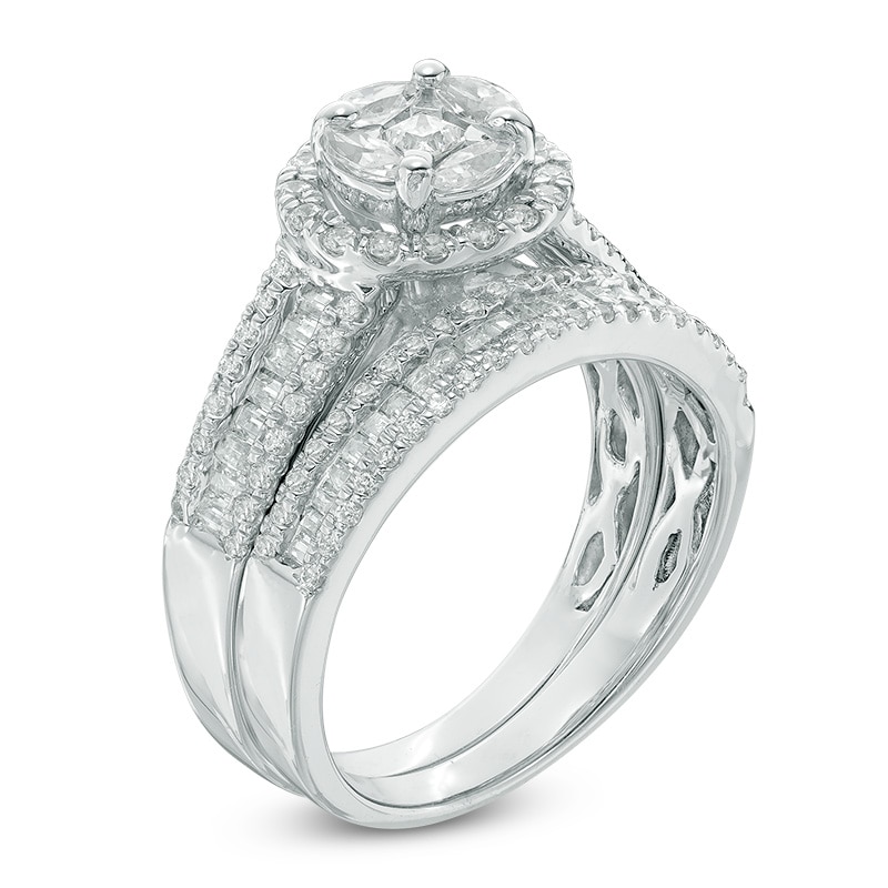 Main Image 2 of 1-1/6 CT. T.W. Multi-Diamond Frame Bridal Set in 10K White Gold